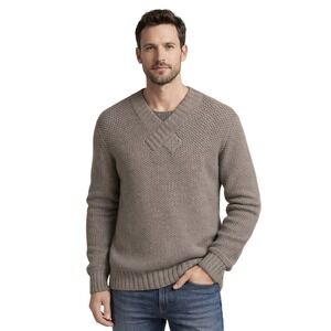ADIDAS SLVR Mens V Neck Knit Sweater Lambswool Large Cashmere Blend Gray Taupe
